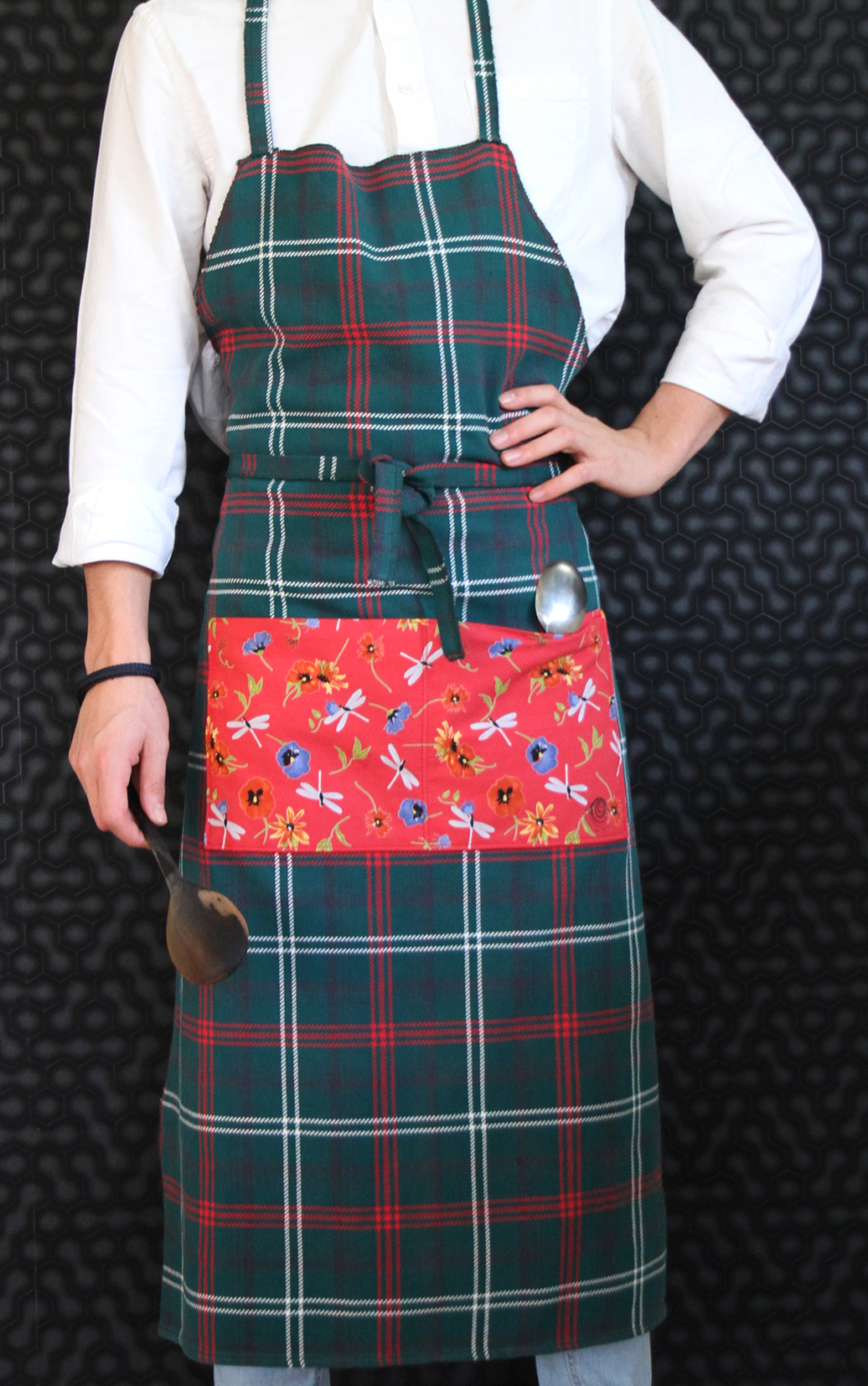tablier carreau tartan achill fleurs papillons